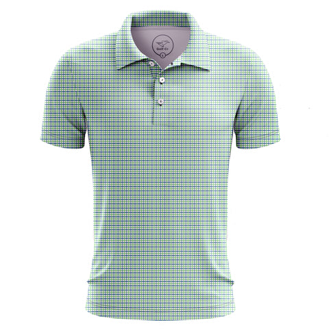 Adult Uptown Green Blue Tattersall Pattern Polo Shirt Front