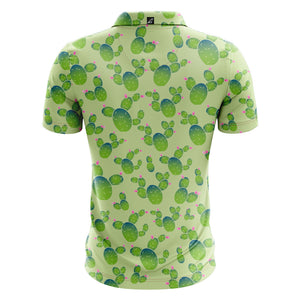 Back View - Green Prickly Pear Cactus Polo